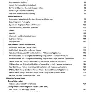 May include: A page from a manual with a table of contents. The text includes safety instructions, technical references, and diagnostic trouble codes. The page number is 3.