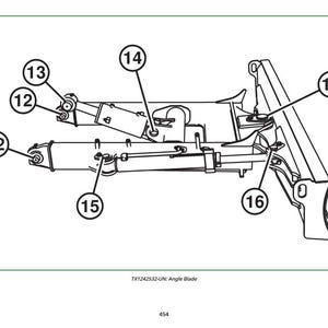 May include: Line drawing of an angle blade assembly with numbered components. The image shows a detailed mechanical diagram with various parts labeled from 12 to 17, including pivot points, rods, and structural elements.