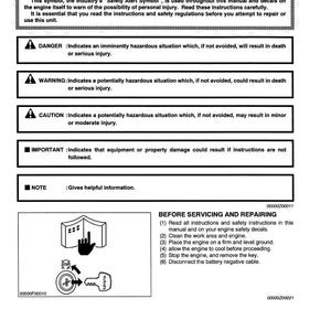 Puede incluir: Un manual de instrucciones de seguridad en blanco y negro con el texto "SAFETY FIRST". El manual incluye s&iacute;mbolos de alerta de seguridad e instrucciones para el servicio y la reparaci&oacute;n de un motor. Tambi&eacute;n incluye advertencias sobre posibles peligros.
