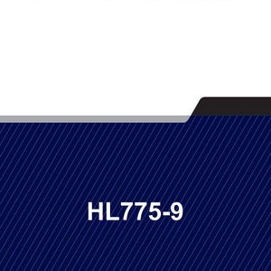 May include: A white background with the words "SERVICE MANUAL" in bold black letters. Below, a dark blue background with white diagonal lines and the text "HL775-9".