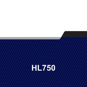 May include: A service manual with the text "SERVICE MANUAL" at the top. The bottom portion of the manual is dark blue with white diagonal lines and the text "HL750". A black bar is at the top right corner.
