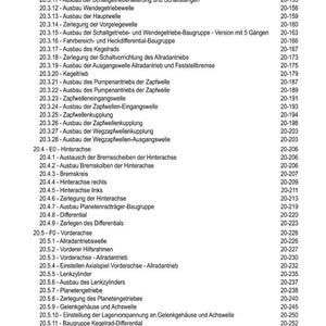Puede incluir: Una tabla de contenidos en alem&aacute;n que enumera varios componentes automotrices, como transmisiones, ejes y diferenciales, con sus n&uacute;meros de p&aacute;gina correspondientes.