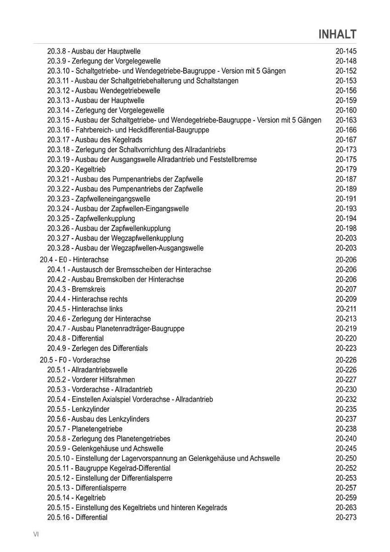 Puede incluir: Una tabla de contenidos en alem&aacute;n que enumera varios componentes automotrices, como transmisiones, ejes y diferenciales, con sus n&uacute;meros de p&aacute;gina correspondientes.