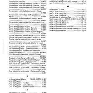 以下が含まれることがあります： マニュアルのインデックスページで、技術用語とページ番号のリストが掲載されています。用語は、トランスミッション、エンジン、トラブルシューティング手順など、車両システムに関連しています。ページ上部には「INDEX」という文字が含まれています。