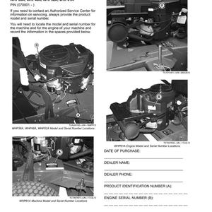 May include: A product identification guide with images of engine components. The document includes record identification numbers, model and serial number locations, and spaces to record the information. The text includes the numbers WHP36A, WHP48A, WHP52A, and WHP61A.