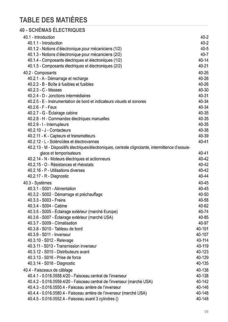 Puede incluir: Una detallada tabla de contenidos en franc&eacute;s, titulada "TABLE DES MATI&Egrave;RES", que enumera esquemas el&eacute;ctricos y temas relacionados. El documento incluye secciones sobre componentes, sistemas y mazos de cables, con n&uacute;meros de p&aacute;gina.