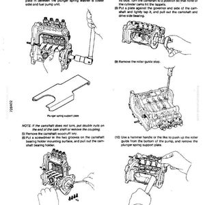 Puede incluir: Diagrama t&eacute;cnico de una bomba de combustible, mostrando los pasos de montaje y desmontaje. La imagen presenta componentes con instrucciones detalladas y etiquetas. Contiene diagramas y texto para el mantenimiento.