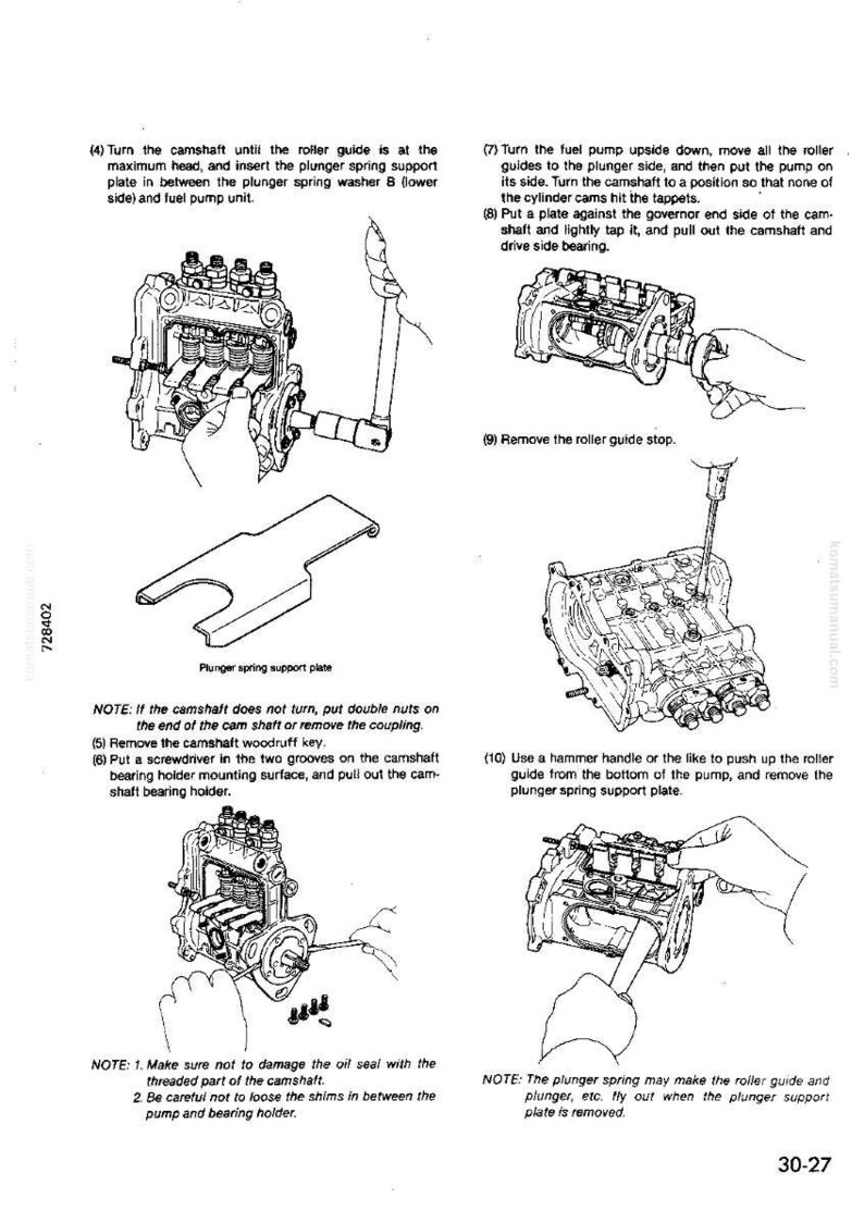 Puede incluir: Diagrama t&eacute;cnico de una bomba de combustible, mostrando los pasos de montaje y desmontaje. La imagen presenta componentes con instrucciones detalladas y etiquetas. Contiene diagramas y texto para el mantenimiento.