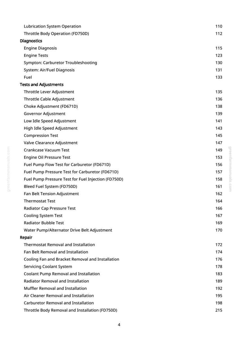 May include: A white page detailing automotive repair procedures. The text is organised into sections such as diagnostics, tests, and repair, with specific procedures including "Throttle Body Operation" and "Cooling System Test". Measurements are not included.