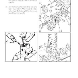 May include: A black and white diagram from a workshop service manual for the MF 400 Series. The diagram shows exploded views of hydraulic lifting system components, including plugs, rings, and valves. Text includes instructions.
