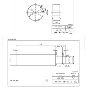 Puede incluir: Dibujo t&eacute;cnico de herramientas de empuje, etiquetadas E2 y M2, con dimensiones en mil&iacute;metros. Incluye vistas en secci&oacute;n transversal y medidas detalladas para la fabricaci&oacute;n. Con texto: DISASSEMBLY AND ASSEMBLY, SKETCHES OF SPECIAL TOOLS.