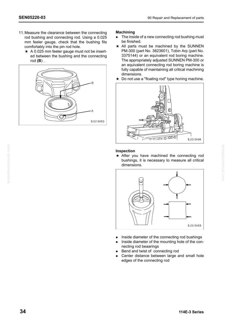 Peut inclure: Diagramme technique de composants de moteur, dont une bague de bielle et des pi&egrave;ces connexes. Le diagramme comprend des mesures et des instructions d'usinage et d'inspection, avec des illustrations d&eacute;taill&eacute;es et des num&eacute;ros de pi&egrave;ces.
