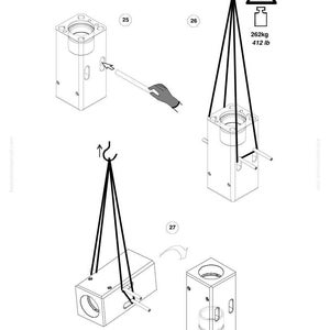May include: Diagram of a mechanical component being lifted with a crane, showing weight capacity of 412 lb. The image includes the Komatsu logo and part number BM86807492.