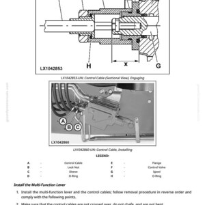 May include: Diagram of a control cable assembly, with sectional and installing views. The image includes labels for parts like the control cable, lock nut, sleeve, and O-ring. Text instructions are also included.
