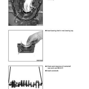 Puede incluir: P&aacute;gina de un manual t&eacute;cnico con diagramas e instrucciones para la reparaci&oacute;n del motor. El manual incluye texto e ilustraciones que detallan la instalaci&oacute;n de cojinetes y componentes del cig&uuml;e&ntilde;al. El logotipo de DEUTZ es visible.