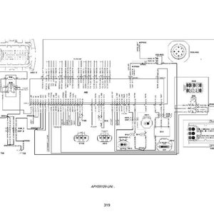 Puede incluir: Diagrama esquem&aacute;tico detallado en blanco y negro de un sistema el&eacute;ctrico, con numerosos conectores, cables y componentes etiquetados. El diagrama incluye texto y s&iacute;mbolos, con la referencia APY09109-UN.