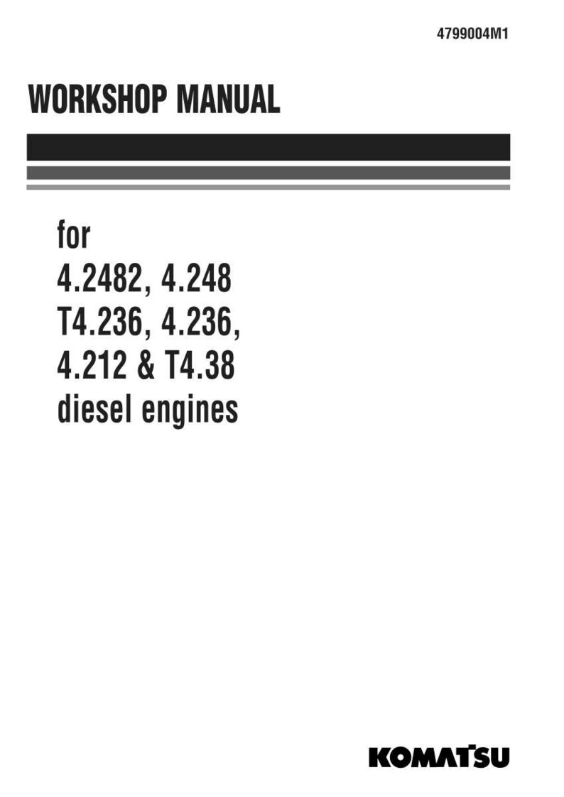 May include: A white workshop manual with the text "WORKSHOP MANUAL" at the top. Below, the text reads "for 4.2482, 4.248 T4.236, 4.236, 4.212 & T4.38 diesel engines." The Komatsu logo is at the bottom.