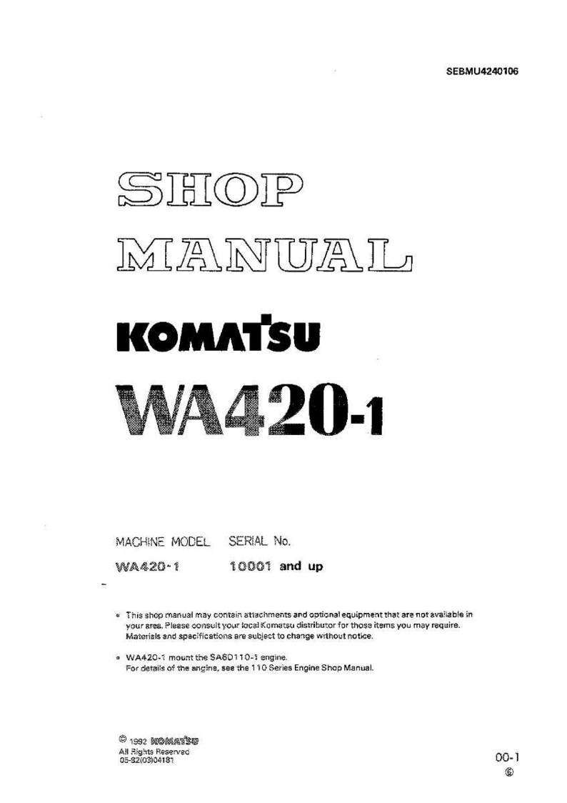 May include: A white shop manual with the text "SHOP MANUAL" and "KOMATSU WA420-1" in bold, black font. The manual includes the machine model WA420-1 and serial number 10001 and up.
