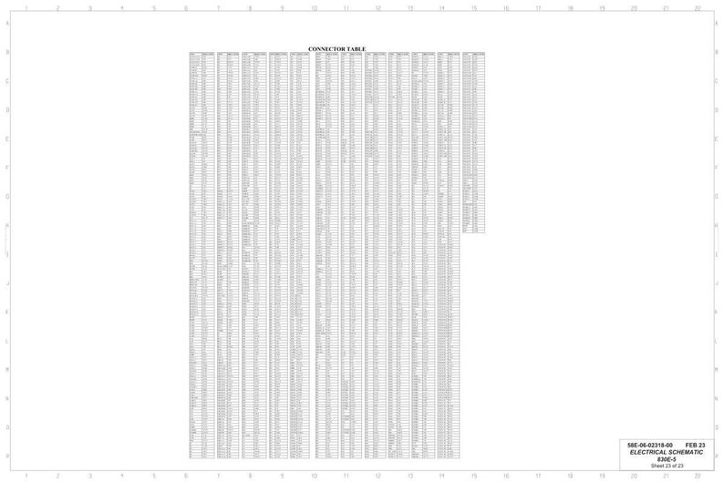 May include: A detailed electrical schematic diagram with a connector table. The diagram is predominantly black and white, featuring numerous rows and columns of text and data. The title "CONNECTOR TABLE" is at the top.