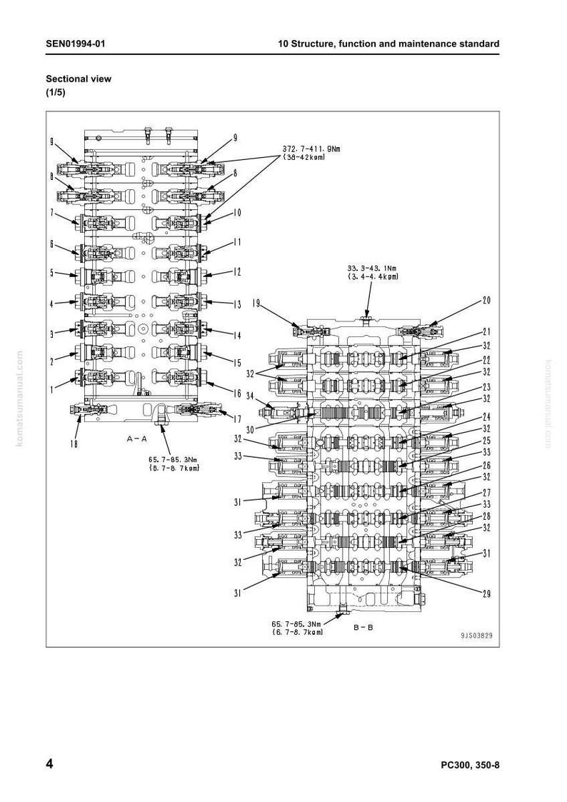 May include: A detailed technical diagram labelled "SEN01994-01" showing a sectional view of a mechanical structure. The diagram includes measurements in Newton metres and kilogram-metres, with numbered components and cross-sectional views.