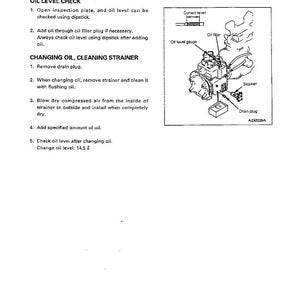 May include: Diagram of a Torqflow transmission case with instructions for oil level checks and changing oil. Includes an illustration of the oil filter, strainer, and drain plug, with text labels and measurements.