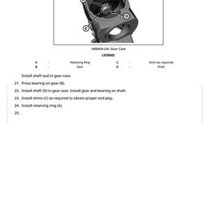 K&ouml;nnte beinhalten: Technische Zeichnung eines Getriebegeh&auml;uses mit beschrifteten Komponenten, darunter ein Sicherungsring, ein Zahnrad und eine Welle. Das Bild enth&auml;lt Montageanweisungen und den Text "H88404-UN: Gear Case".