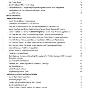May include: A white page from a manual with a list of automotive service and maintenance topics, including safety procedures, torque values, and system checks. The page number is 3.
