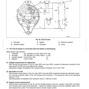 Puede incluir: Diagrama de un circuito de prueba de rendimiento del alternador, que incluye un amper&iacute;metro, una resistencia variable, una bater&iacute;a y un volt&iacute;metro. El diagrama incluye texto y s&iacute;mbolos para componentes y conexiones el&eacute;ctricas.