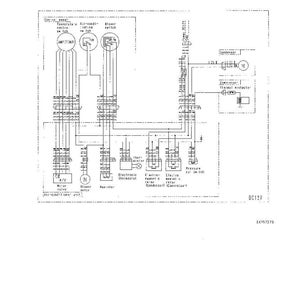 May include: A detailed electrical circuit diagram for an air conditioner, featuring labeled components like the compressor, electronic thermostat, and various relays. The diagram includes text and symbols, with a DC12V power supply indication.