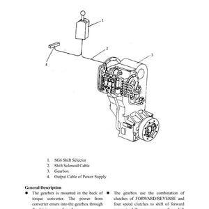 May include: Diagram of a gearbox, featuring labeled parts such as the SG6 Shift Selector and Shift Solenoid Cable. The image provides a technical illustration of the gearbox and its components.