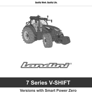May include: An illustration of a Landini 7 Series V-SHIFT tractor. The image includes the Argo Tractors logo and the text "Quality Work. Quality Life." The service manual edition is 07-2023.
