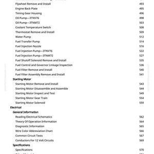 May include: A page from a manual with a list of automotive repair procedures, including engine, electrical, and fuel system tasks. The text is black on a white background, with page numbers and section titles.