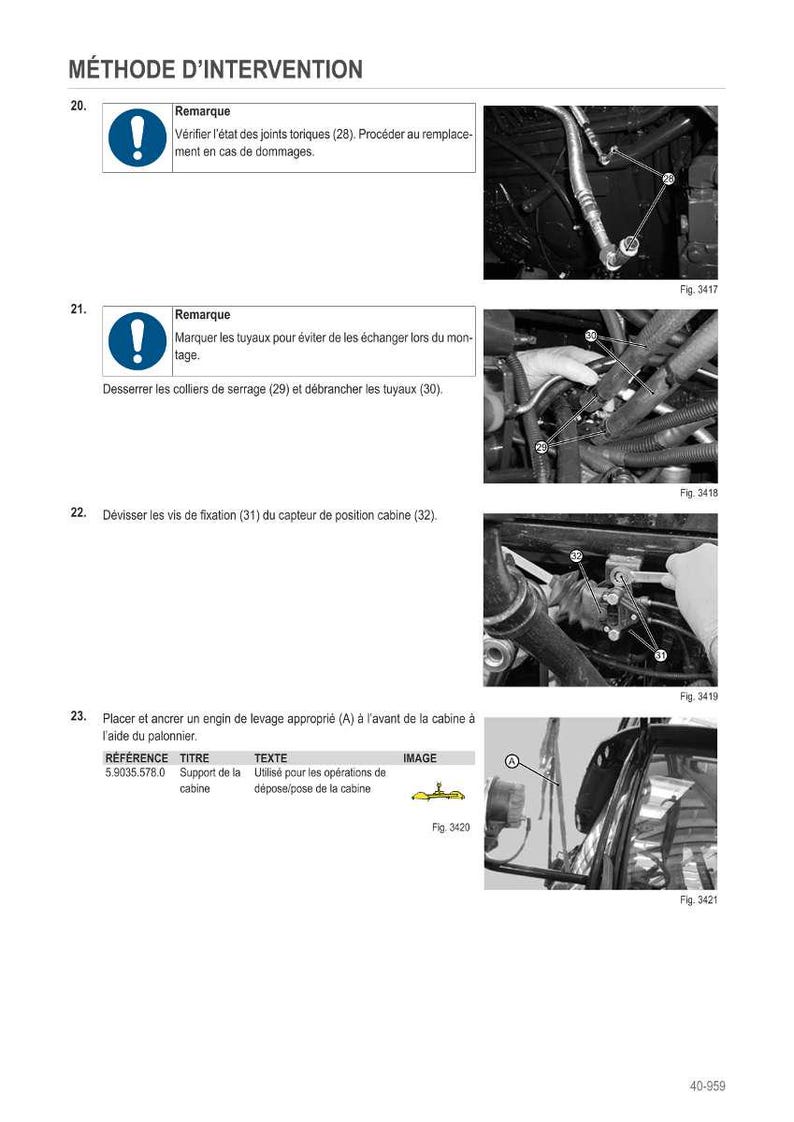 May include: Technical diagram with instructions in French. The image includes close-up photos of mechanical components, along with numbered steps and warnings. Text includes "M&Eacute;THODE D'INTERVENTION" and "Remarque".
