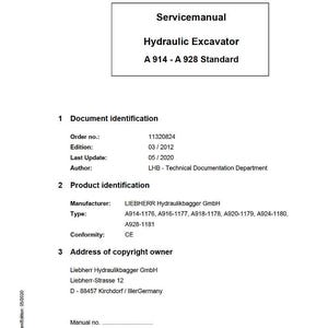 Liebherr A914 a928 standard Hydraulic excavator Service Manual PDF | Workshop Repair | Instant Download image 2
