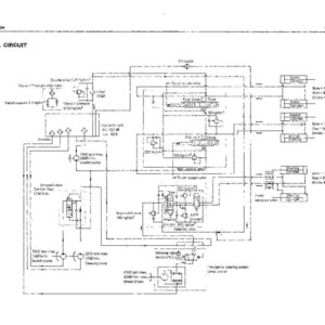 Pode incluir: Diagrama de um circuito de &oacute;leo hidr&aacute;ulico, com r&oacute;tulos e s&iacute;mbolos. O t&iacute;tulo "HYDRAULIC OIL CIRCUIT" est&aacute; no topo. O diagrama inclui v&aacute;rios componentes, linhas e medi&ccedil;&otilde;es em kg/cm&sup2;. O diagrama est&aacute; em um fundo branco.