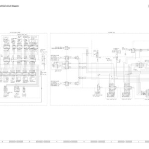 May include: A detailed electrical circuit diagram for a cab and air conditioner system. The diagram is complex, with numerous lines, symbols, and components, all in black and white. Text at the top reads "Cab and air conditioner electrical circuit diagram."
