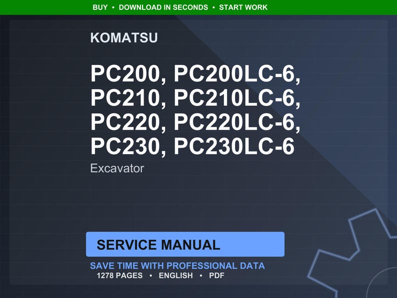 以下が含まれることがあります： PC200、PC200LC-6、PC210、PC210LC-6、PC220、PC220LC-6、PC230、PC230LC-6モデルを含む、コマツ油圧ショベルのデジタルサービスマニュアル。マニュアルには1278ページの専門データが含まれています。