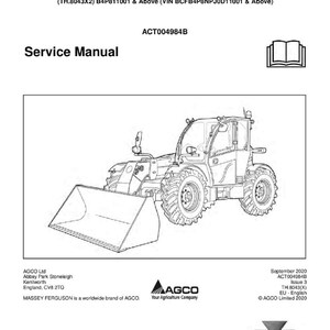 Puede incluir: Manual de servicio para un tractor Massey Ferguson, con un dibujo lineal detallado del veh&iacute;culo. El manual incluye el texto "Service Manual" y el logotipo de Massey Ferguson. La imagen tambi&eacute;n incluye el logotipo de AGCO.
