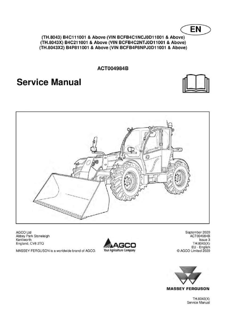 Puede incluir: Manual de servicio para un tractor Massey Ferguson, con un dibujo lineal detallado del veh&iacute;culo. El manual incluye el texto "Service Manual" y el logotipo de Massey Ferguson. La imagen tambi&eacute;n incluye el logotipo de AGCO.