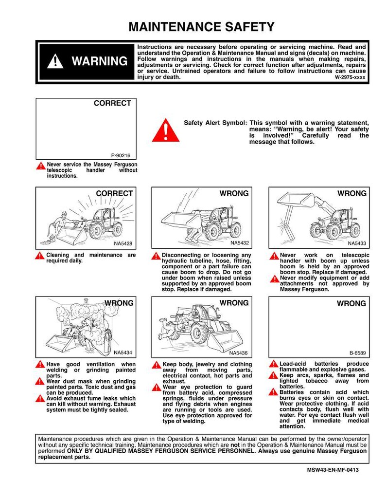 May include: A safety manual with the title "MAINTENANCE SAFETY" and warning symbols. The manual provides instructions and safety precautions for machinery maintenance, including warnings about potential hazards and proper procedures.