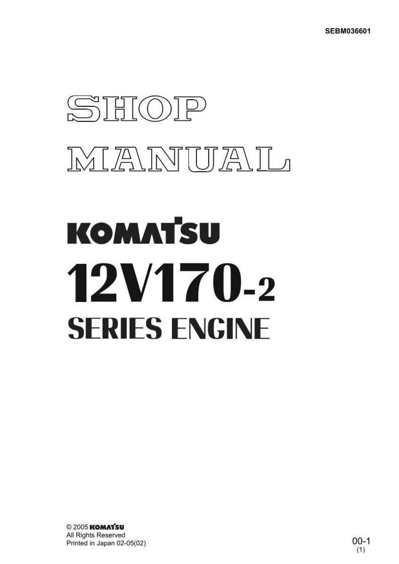 Peut inclure: Un manuel d'atelier blanc avec du texte noir. Le titre "SHOP MANUAL" est en haut, suivi de "KOMATSU 12V170-2 SERIES ENGINE". Le copyright du manuel est de 2005, imprim&eacute; au Japon. Le num&eacute;ro de document est 00-1.
