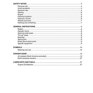 May include: A page from a manual titled "Table of Contents." The document lists safety notes, general instructions, symbols, danger signs, and information on lubricants and fuels. The edition is dated 07-2013.