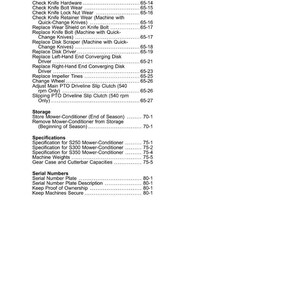 May include: A page from a manual with a table of contents. The text includes topics like "Check Knife Hardware," "Replace Disk Driver," and "Serial Numbers." The page numbers are listed to the right of each topic.