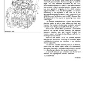 May include: Detailed diagram of an engine, labeled as a Common Rail System. The image includes text describing the engine's features, including low cost, high efficiency, and emission control. The diagram is labeled with the text "MECHANISM, WSM" and "ENGINE".
