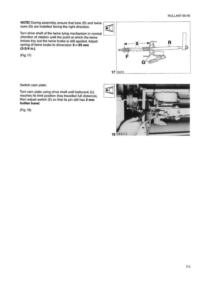 May include: Technical diagram with text instructions for machinery assembly and adjustment. Includes a diagram of a mechanism with labels and measurements, including 3-3/4 in. for dimension X.