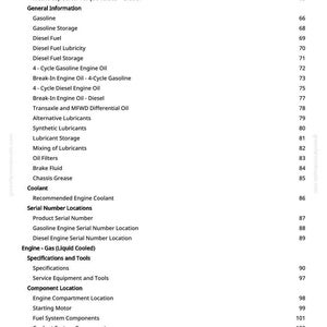 May include: A page from a manual with a table of contents. The headings include "General Information", "Coolant", "Serial Number Locations", and "Diagnostics". The page number is 3.