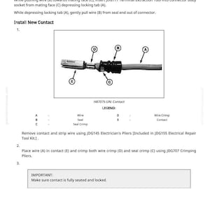 May include: Diagram illustrating the installation of an electrical contact. The image details wire, seal, and crimp components, labelled A, B, C, D, and E. Includes instructions and a legend for clarity.
