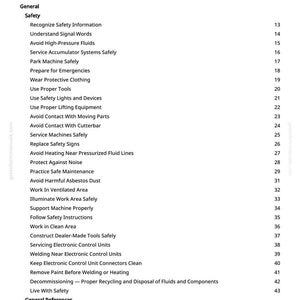 Peut inclure: Une page en noir et blanc d'un manuel, intitul&eacute;e "Table des mati&egrave;res". Elle r&eacute;pertorie des sujets de s&eacute;curit&eacute; tels que "&Eacute;viter les fluides &agrave; haute pression" et "Porter des v&ecirc;tements de protection".
