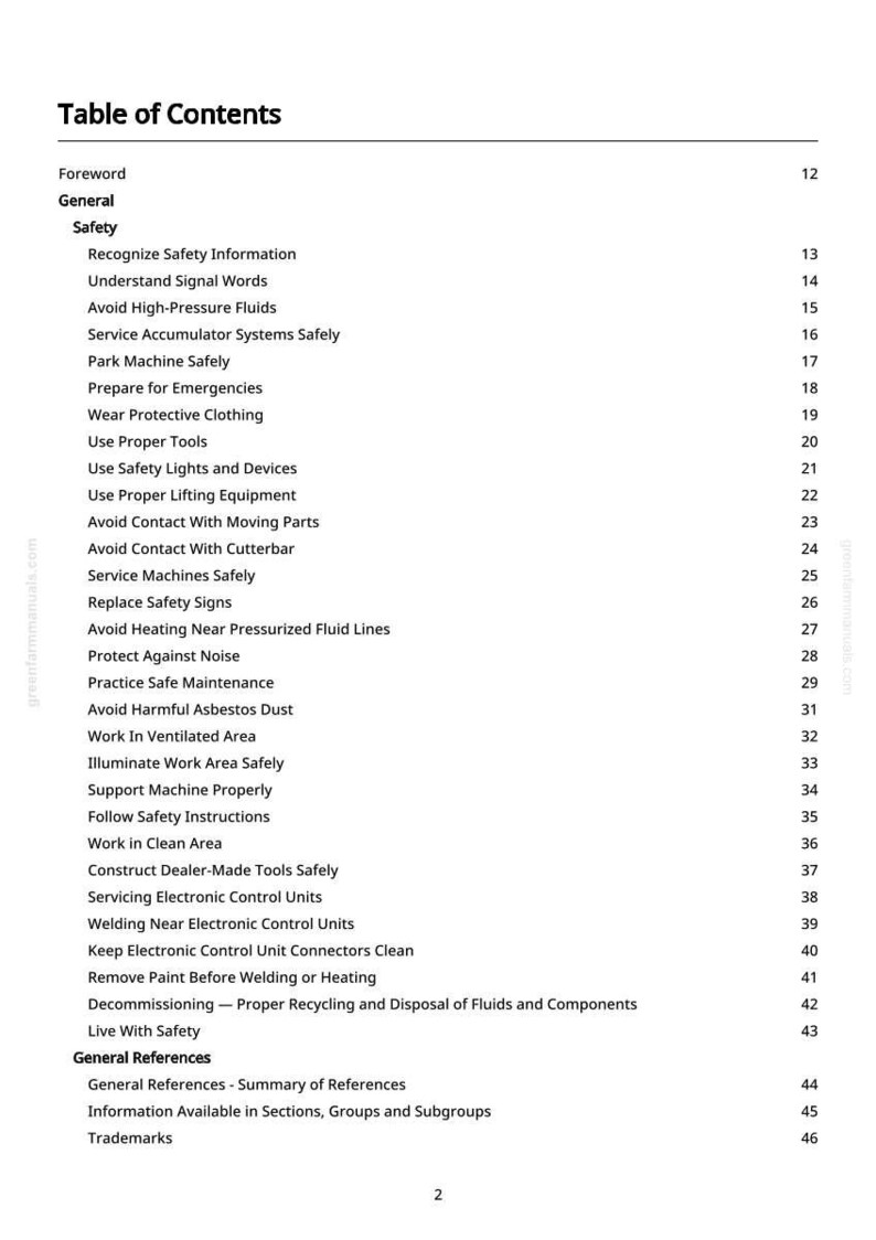 Peut inclure: Une page en noir et blanc d'un manuel, intitul&eacute;e "Table des mati&egrave;res". Elle r&eacute;pertorie des sujets de s&eacute;curit&eacute; tels que "&Eacute;viter les fluides &agrave; haute pression" et "Porter des v&ecirc;tements de protection".