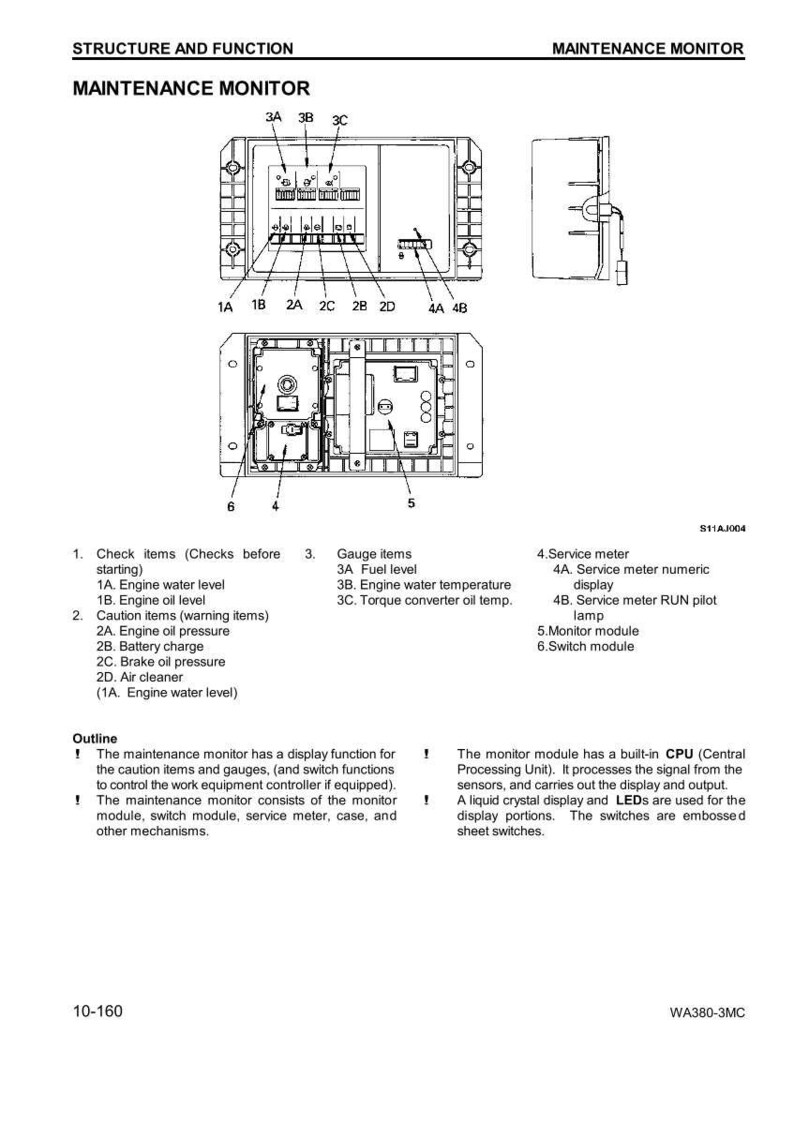 K&ouml;nnte beinhalten: Diagramm eines Wartungsmonitors mit Beschriftungen f&uuml;r verschiedene Komponenten, einschlie&szlig;lich Messger&auml;ten, Servicemessger&auml;ten und Warnanzeigen. Das Bild enth&auml;lt eine detaillierte &Uuml;bersicht und Spezifikationen f&uuml;r die Funktionen und Merkmale des Monitors.